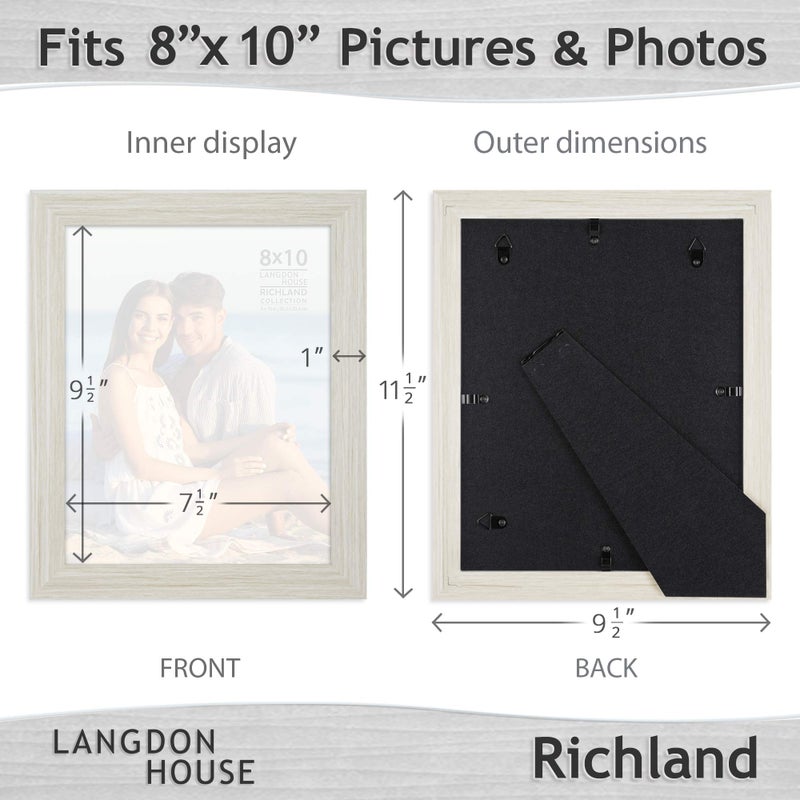 Langdon House 8x10 Picture Frames (Almond White, 3 Pack) Wood Grain Style, Wall Mount or Table Top, Richland Collection - Image 2